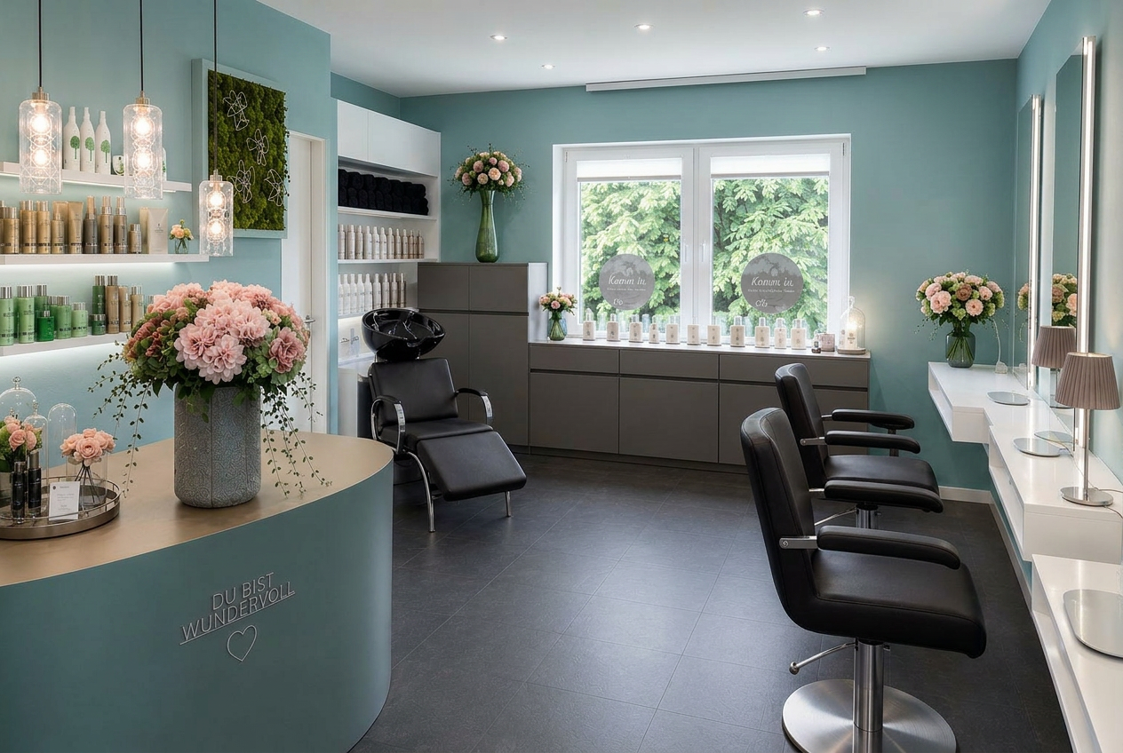 Ruhiger Salon-Einblick mit Waschplatz im Kamm in Haarstudio Rauenthal